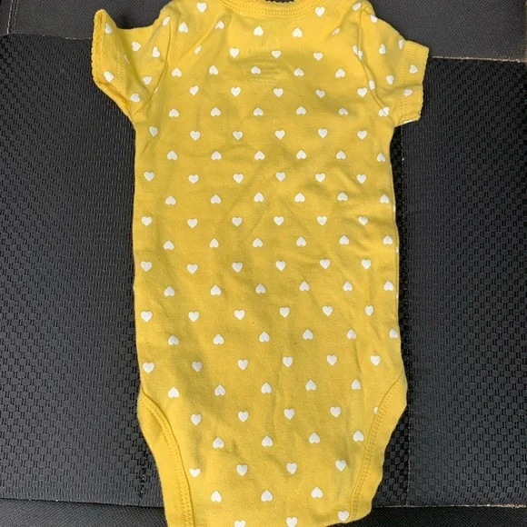 (3/$30) child of mine by Carter’s yellow& white polka dot short sleeve onesie - Picture 3 of 3